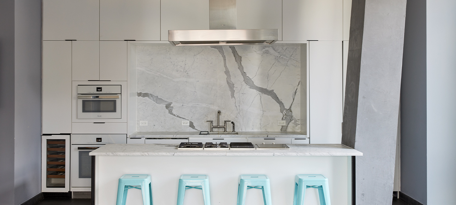 Modern catering kitchen onsite at The Copper in Murray Hill, designed for residents to elevate their dinner parties 