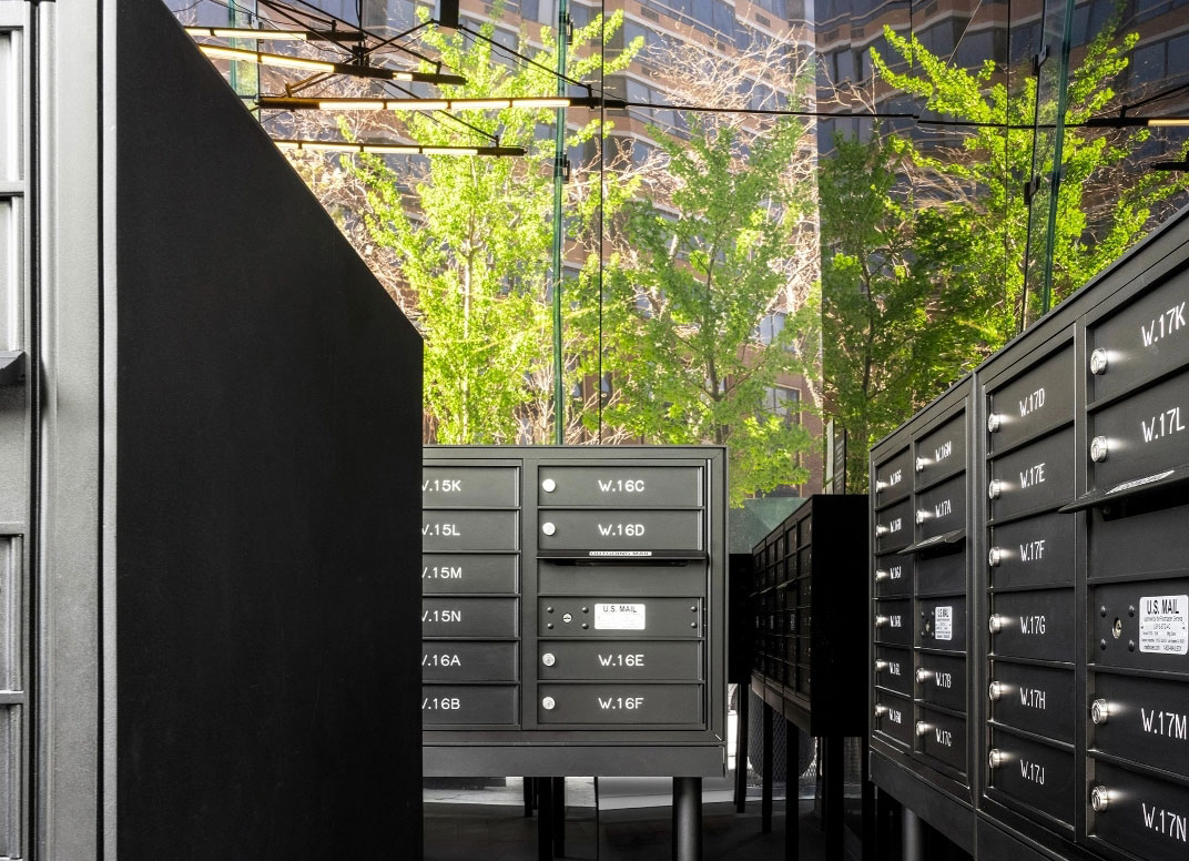 Secure mailroom for safe, convenient package delivery at The Copper, luxury apartments for rent in Murray Hill.