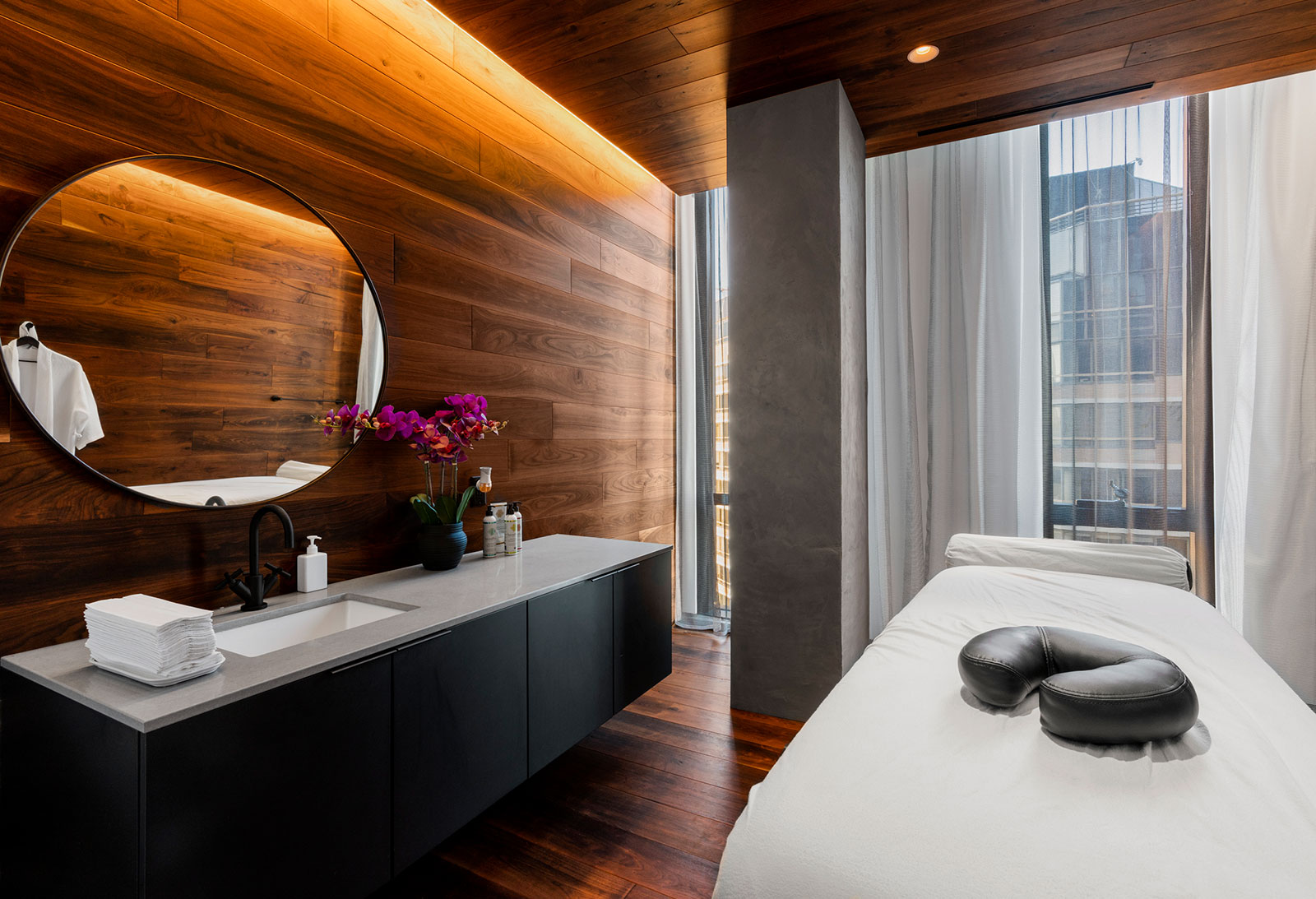 Relaxing spa amenity at The Copper apartments, featuring massage tables for residents to unwind, located in Murray Hill