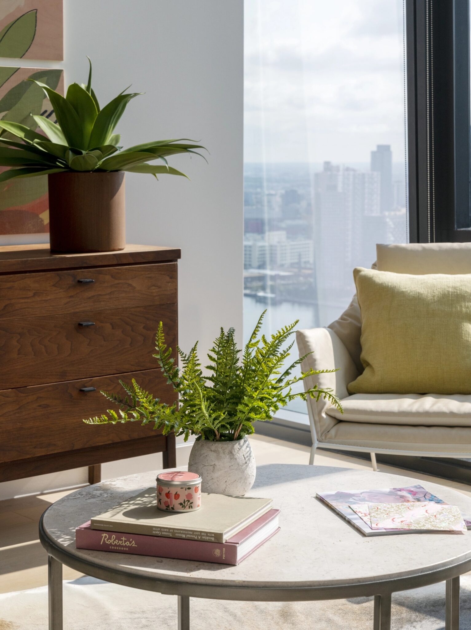 Modern living room at The Copper apartments in Murray Hill, designed for personalized customization to fit your unique style.