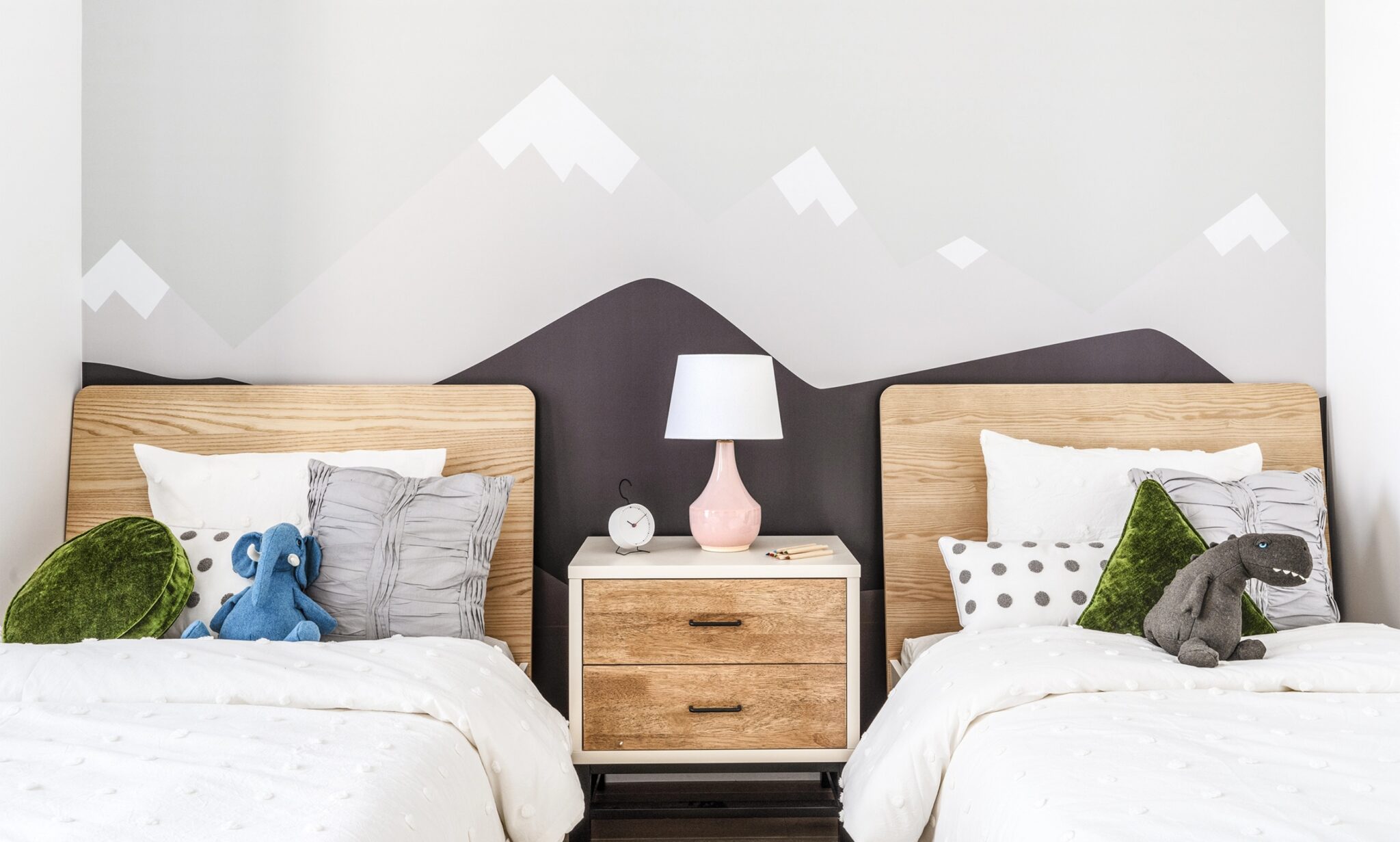 Playful and cozy children’s bedroom at The Copper in Murray Hill, designed to fit two twin beds with plenty of natural light.